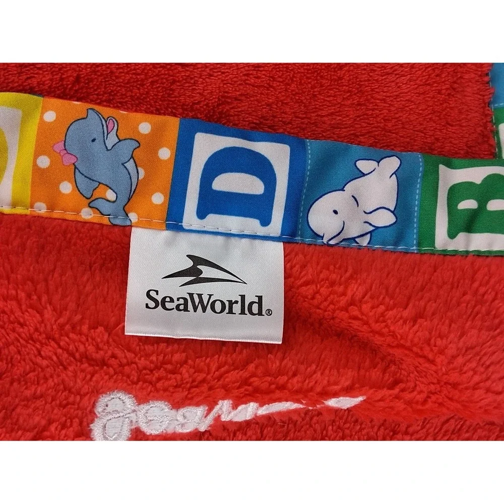 Sea World Red Baby Blanket Block Trim Unisex Soft Fleece 30x40 Whale Dolphin